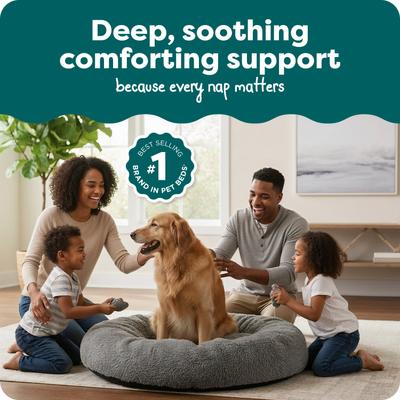 Show full view: FurHaven Calming Cuddler Long Fur Donut Bolster Dog Bed, Gray, Jumbo slide 2 of 11