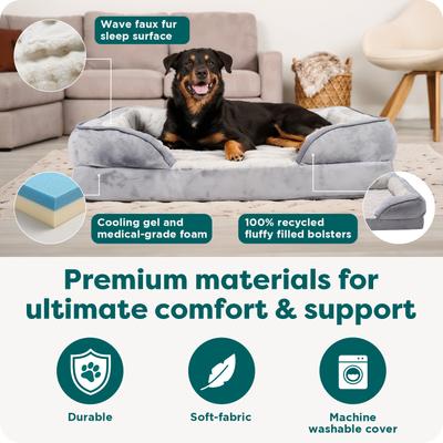 Show full view: FurHaven Velvet Waves Perfect Comfort Cooling Gel Bolster Cat & Dog Bed with Removable Cover, Granite Gray, Jumbo slide 5 of 10