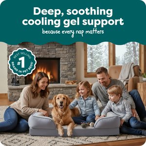 FurHaven Velvet Waves Perfect Comfort Cooling Gel Bolster Cat & Dog Bed with Removable Cover, Granite Gray, Jumbo