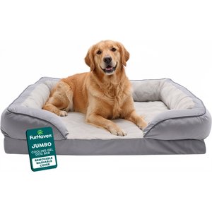 FurHaven Velvet Waves Perfect Comfort Cooling Gel Bolster Cat & Dog Bed with Removable Cover, Granite Gray, Jumbo