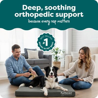 Show full view: FurHaven Deluxe Oxford Orthopedic Indoor/Outdoor Dog & Cat Bed with Removable Cover, Large, Stone Grey slide 3 of 11