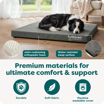 Show full view: FurHaven Deluxe Oxford Orthopedic Indoor/Outdoor Dog & Cat Bed with Removable Cover, Large, Stone Grey slide 6 of 11