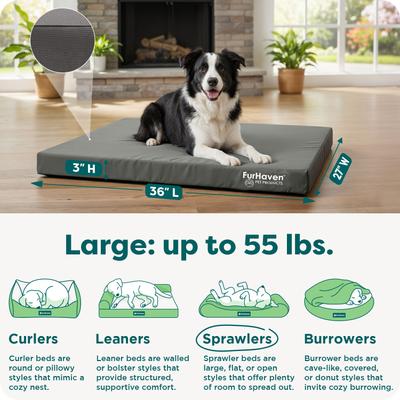 Show full view: FurHaven Deluxe Oxford Orthopedic Indoor/Outdoor Dog & Cat Bed with Removable Cover, Large, Stone Grey slide 4 of 11