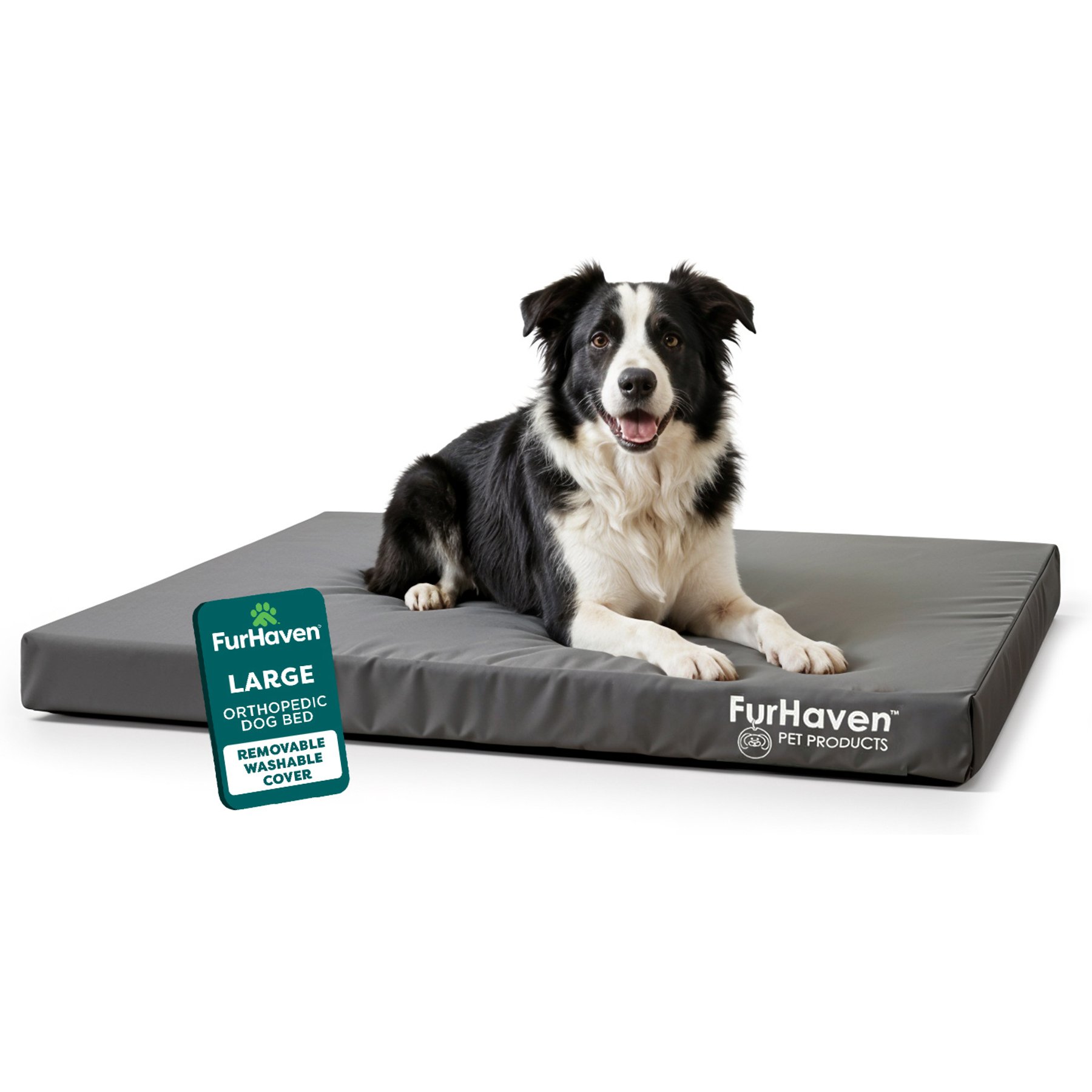 FurHaven Deluxe Oxford Orthopedic Indoor/Outdoor Dog & Cat Bed with Removable Cover, Large, Stone Grey
