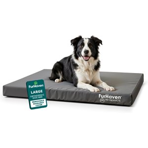 FurHaven Deluxe Oxford Orthopedic Indoor/Outdoor Dog & Cat Bed with Removable Cover, Large, Stone Grey