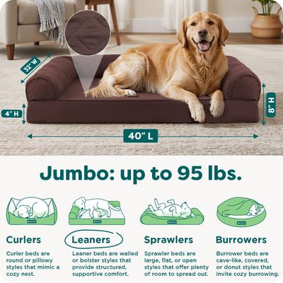 Show full view: FurHaven Quilted Orthopedic Sofa Cat & Dog Bed with Removable Cover, Coffee, Jumbo slide 3 of 11