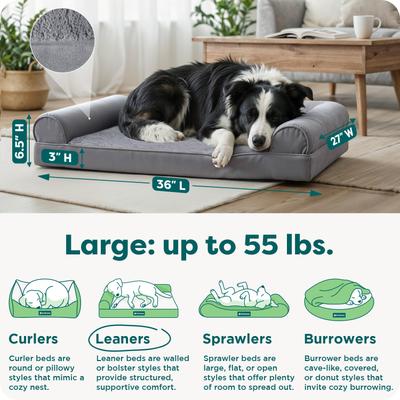 Show full view: FurHaven Plush & Suede Orthopedic Sofa Cat & Dog Bed, Gray, Large slide 3 of 11