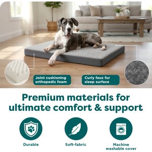 FurHaven NAP Ultra Plush Orthopedic Deluxe Cat & Dog Bed with Removable Cover, Gray, Jumbo