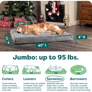 FurHaven NAP Ultra Plush Orthopedic Deluxe Cat & Dog Bed with Removable Cover, Gray, Jumbo