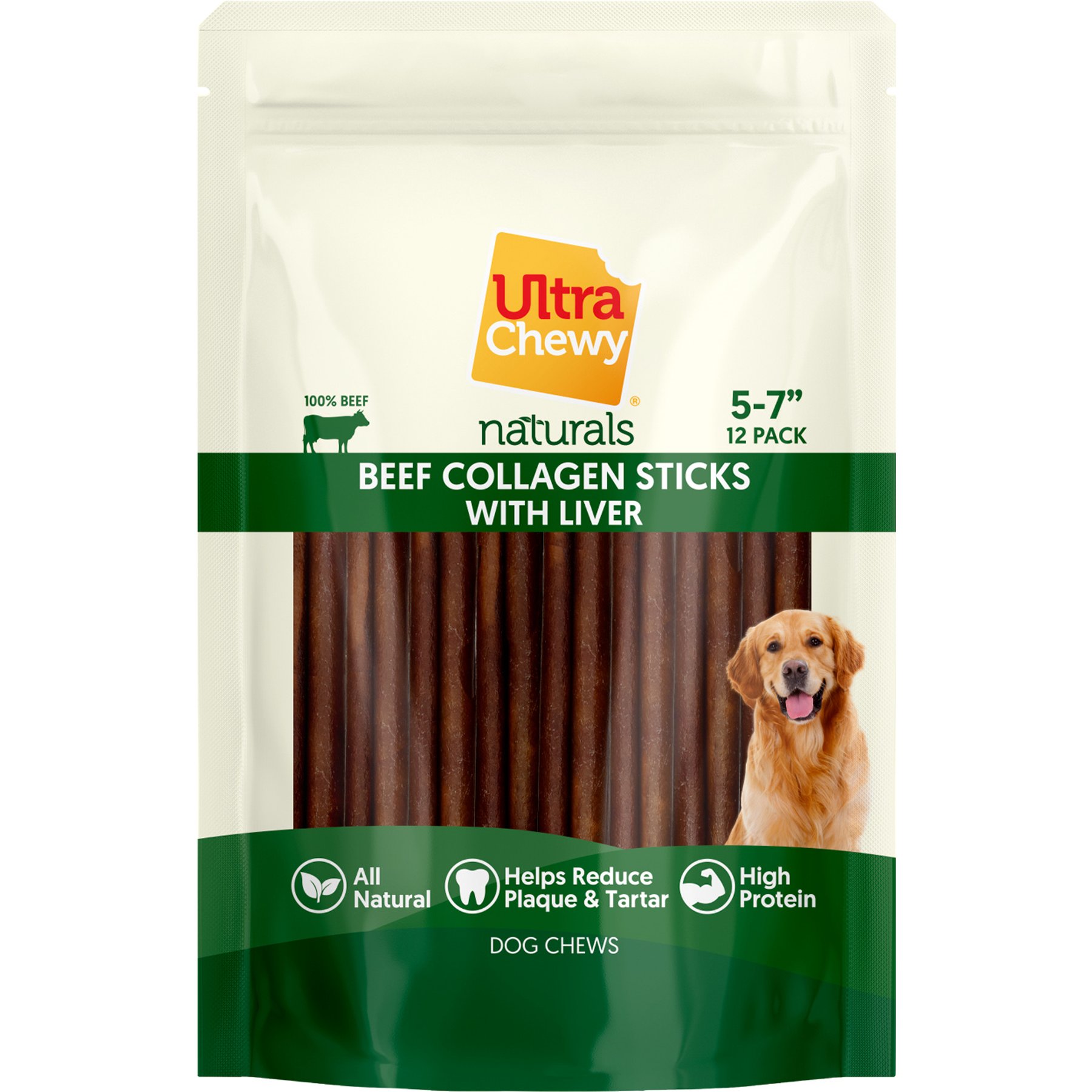 Ultra Chewy Naturals Collagen Sticks 5 to 7-in Beef Chew Dog Treats, 12 count