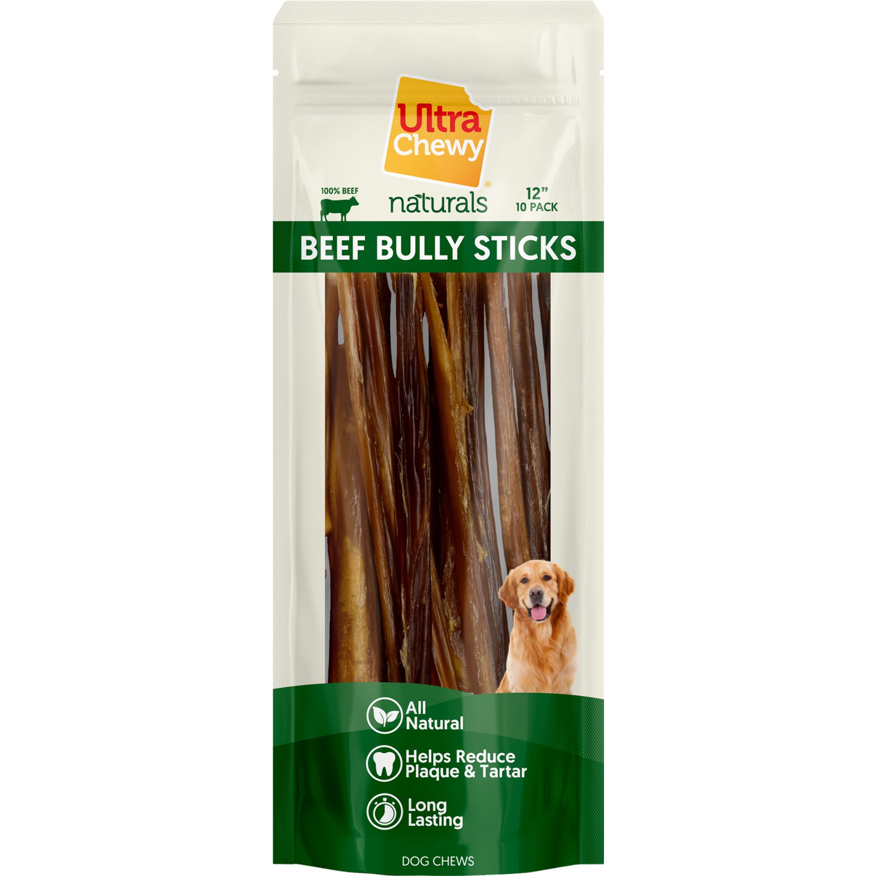 Ultra Chewy Naturals 12-in Beef Bully Stick Dog Treats, 2.5-oz pouch, 10 count