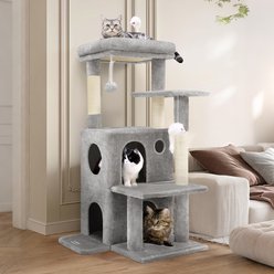 Globlazer 50-inch Cat Tree House with Steps, Light Gray