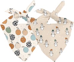 Dog Bandana Co. Snowmen & Ornaments Tie On Dog Bandana, Beige, Large