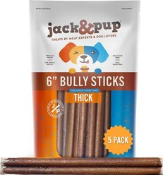 Jack & Pup Odor-Free 6-in Thick Beef Bully Sticks, 5 count