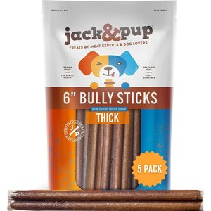 Jack & Pup Odor-Free 6-in Thick Beef Bully Sticks, 5 count