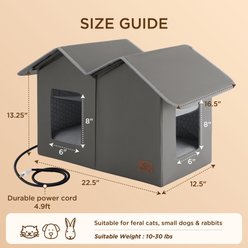 Bedsure Heated Extra-Wide Waterproof Outdoor Cat House, Grey, 22.5 x 12.5 x 13.25-in slide 2 of 7