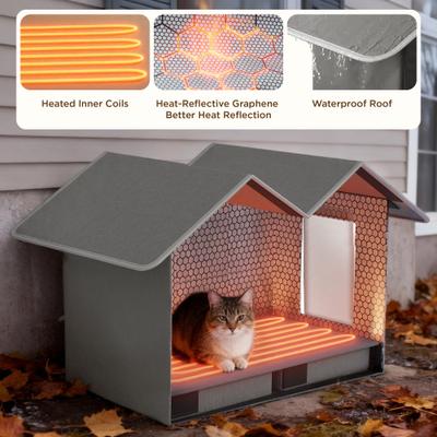Show full view: Bedsure Heated Extra-Wide Waterproof Outdoor Cat House, Grey, 22.5 x 12.5 x 13.25-in slide 3 of 8