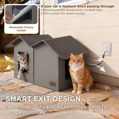 Show full view: Bedsure Heated Extra-Wide Waterproof Outdoor Cat House, Grey, 22.5 x 12.5 x 13.25-in slide 4 of 8