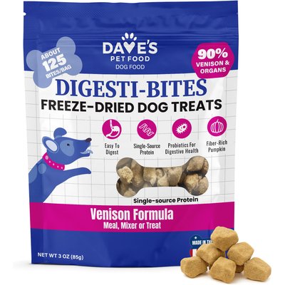 Dave's Pet Food Dave's Pet Food Digesti-Bites Venison & Organ Meat High Protein Adult Freeze-Dried Dog Treats, 3-oz bag