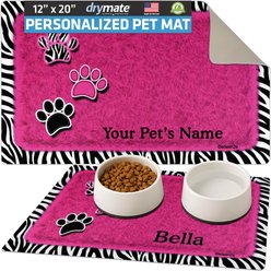Drymate Zebra Paws Personalized Dog & Cat Placemat, Pink