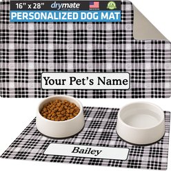 Drymate Black Paw Plaid Personalized Dog & Cat Placemat, Large