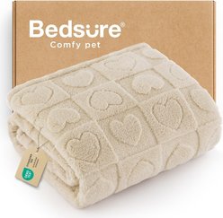 Bedsure Washable Fleece Dog & Cat Blanket, White Heart, Medium