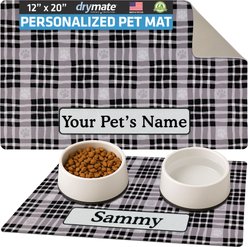 Drymate Black Paw Plaid Personalized Dog & Cat Placemat, Small