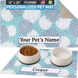 Drymate Indian Summer Personalized Dog & Cat Placemat, Turquoise & White