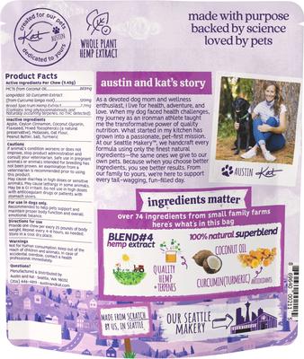 Show full view: Austin and Kat Calming 5mg Broad Spectrum Hemp Chews Supplement for Dogs, 30 count slide 3 of 6