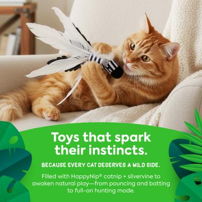 Show full view: SmartyKat Instincts Zingy Zebra Feathered Toss & Chase with HappyNip Silvervine & Catnip Cat Toy slide 5 of 9