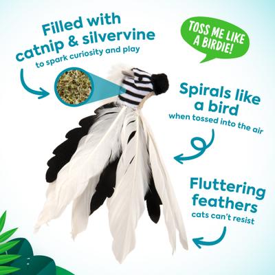 Show full view: SmartyKat Instincts Zingy Zebra Feathered Toss & Chase with HappyNip Silvervine & Catnip Cat Toy slide 2 of 9
