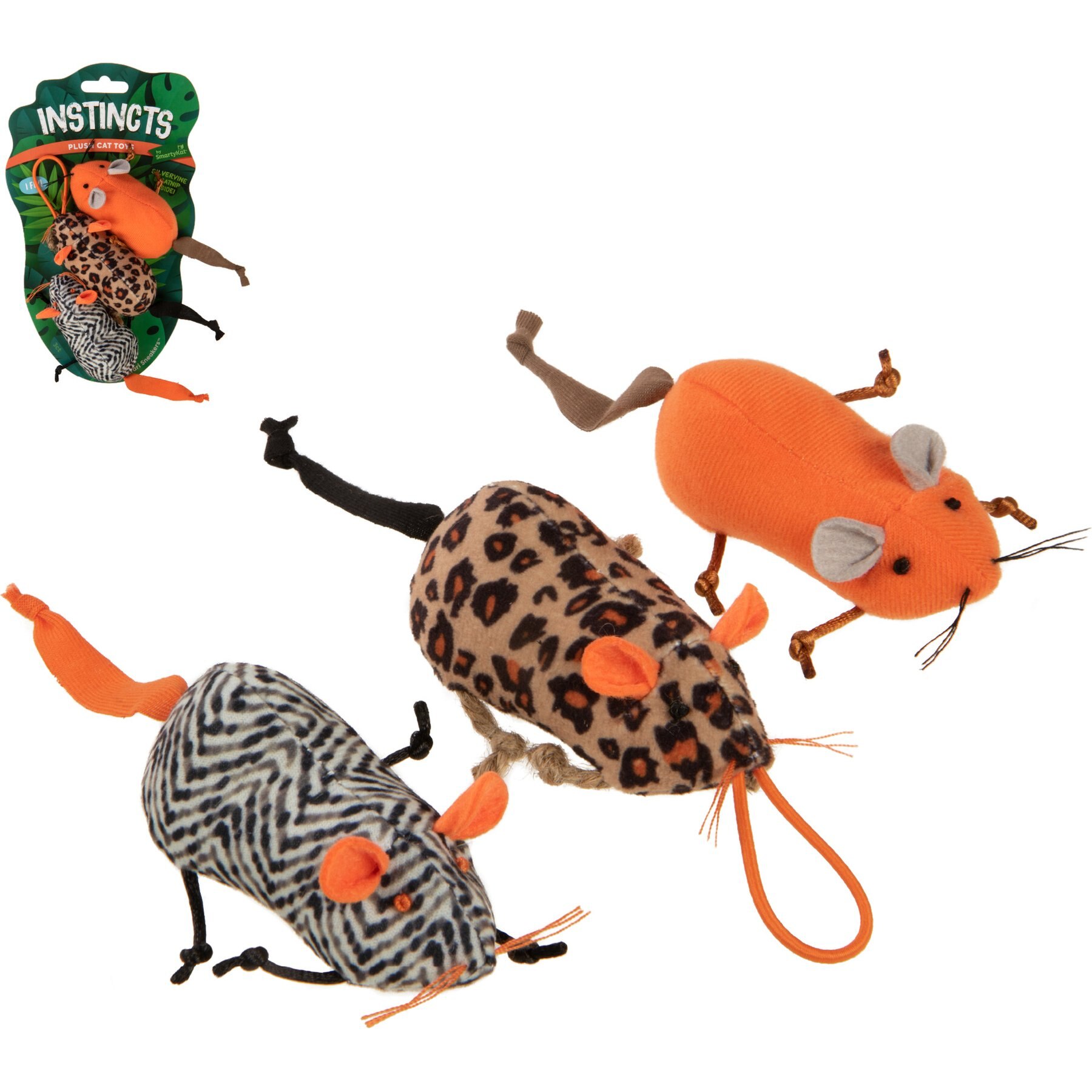 SmartyKat Instincts Safari Sneakers HappyNip Silvervine & Catnip Plush Cat Toys & Launcher Cat Toy, 3-pack & 1 count