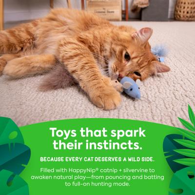 Show full view: SmartyKat Instincts Catnip Caravan HappyNip Silvervine Toss & Bat Plush Mice Cat Toys, 3-pack slide 6 of 9