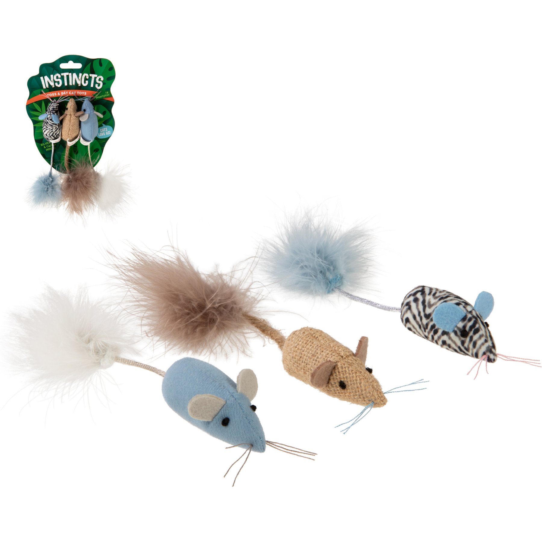 SmartyKat Instincts Catnip Caravan HappyNip Silvervine Toss & Bat Plush Mice Cat Toys, 3-pack