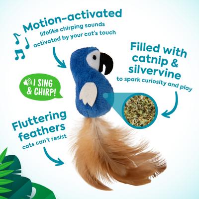 Show full view: SmartyKat Instincts Chatty Chirp Plush HappyNip Silvervine & Catnip Bird Electronic Sound Cat Toy slide 2 of 9