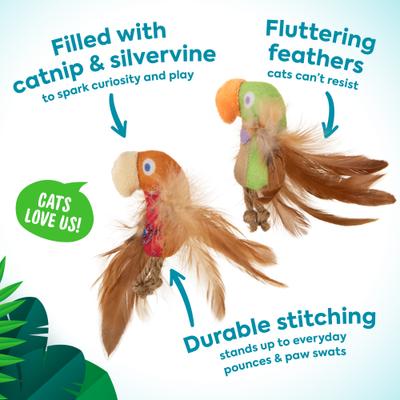 Show full view: SmartyKat Instincts Love Mates Feathery Plush HappyNip Silvervine & Catnip Bird Cat Toys, 2-pack slide 2 of 8