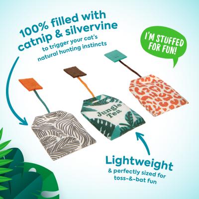 Show full view: SmartyKat Instincts Tricky Tea HappyNip Silvervine & Catnip Filled Toss & Bat Cat Toys, 3-pack slide 2 of 8