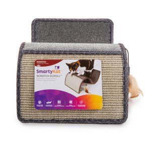 SmartyKat Scratch Scroll Sisal & Carpet Curled Cat Scratcher with Feather Toy, Color Varies