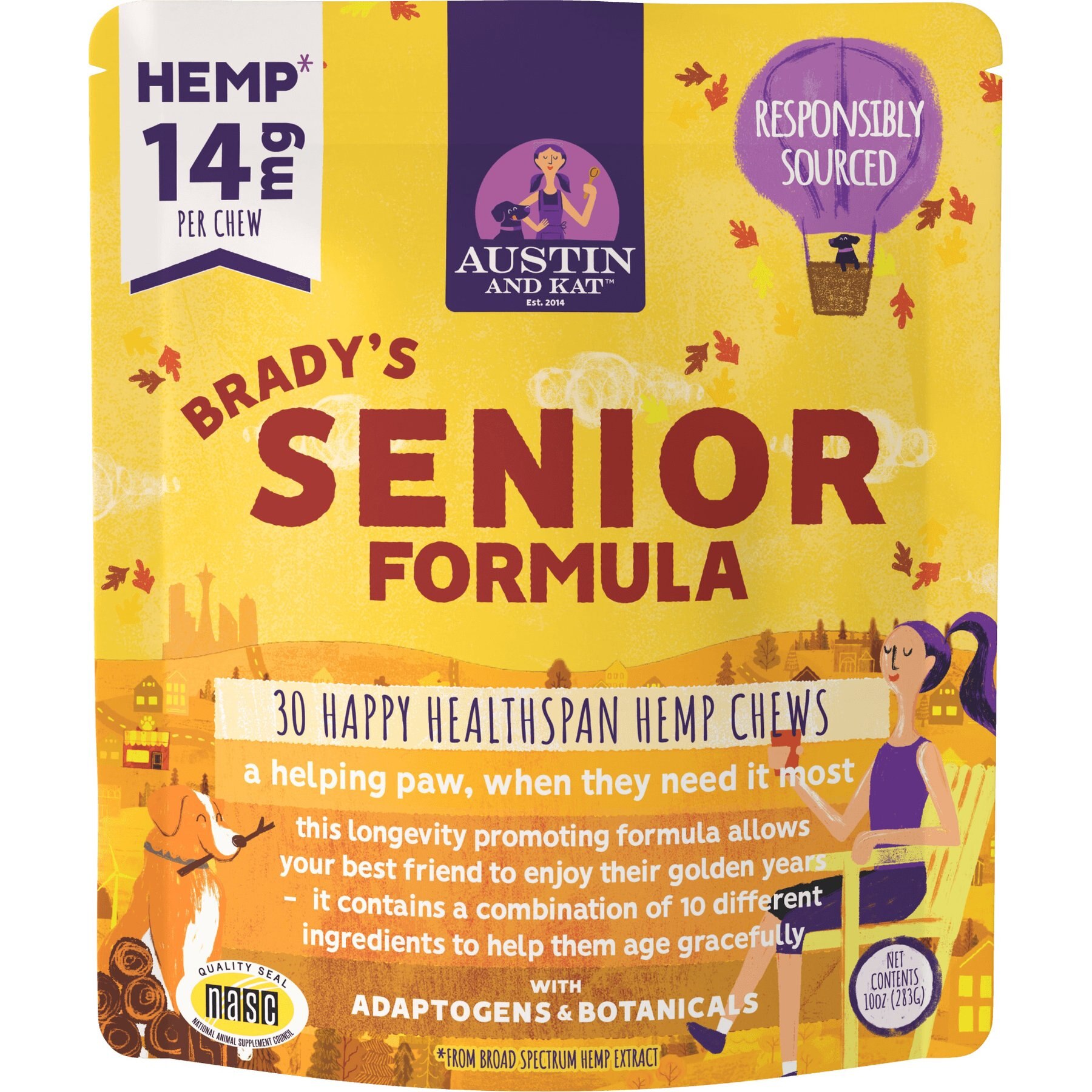 Austin and Kat Brady's All-in-1 Senior Support 14mg Broad Spectrum Hemp Chews Supplement for Dogs, 30 count