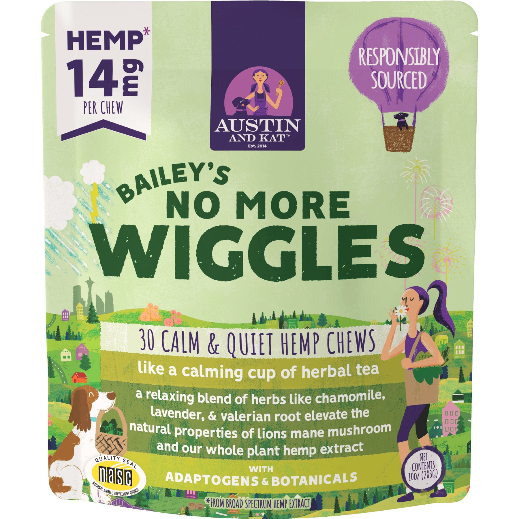 Austin and Kat Bailey's Calm & Quiet 14mg Broad Spectrum Hemp Chews Supplement for Dogs, 30 count