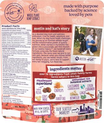 Show full view: Austin and Kat Bakko's Total Hip & Joint 14mg Broad Spectrum Hemp Chews Supplement for Dogs, 30 count slide 3 of 6