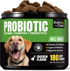 BuddyCheer Probiotic Chicken Flavored Soft Chew Digestive Aid Supplement for Dogs, 180 count