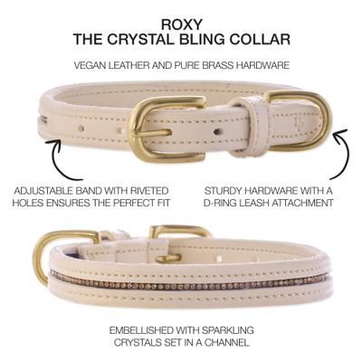 Show full view: Pet Passion Roxy The Crystal Bling Dog Collar, Alabaster, X-Large: 18 to 22-in neck, 1-in wide slide 3 of 10