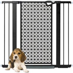 Unipaws Metal Geometric Cutout Pressure Mount Dog Gate, Black, Fits 29 to 43-in wide