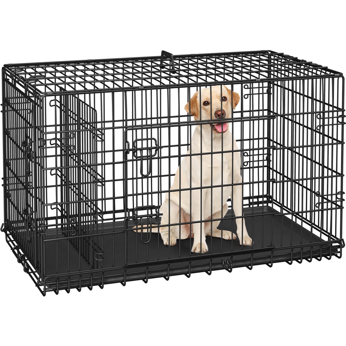 Yaheetech Foldable Wire Dog Crate with Divider, Black, 42 inch
