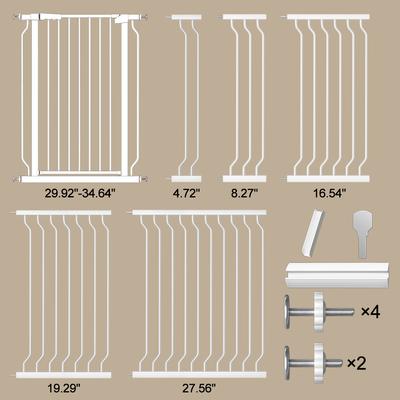 Show full view: WAOWAO Extra Tall Pressure Mounted Adjustable Metal Pet Dog Gate, 40.55-in x 29-33-in, White slide 10 of 11