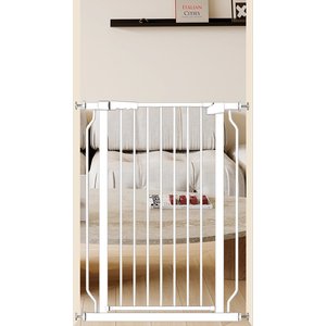 WAOWAO Extra Tall Pressure Mounted Adjustable Metal Pet Dog Gate, 40.55-in x 29-33-in, White