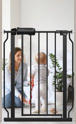WAOWAO Extra Wide Pressure Mounted Adjustable Metal Pet Dog Gate, 24-29-in, Black