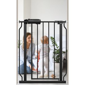 WAOWAO Extra Wide Pressure Mounted Adjustable Metal Pet Dog Gate, 24-29-in, Black