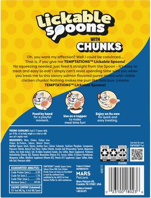 Show full view: Temptations Lickable Spoons Salmon Flavor with Chicken Chunks Lickable Cat Treats, 8 count slide 3 of 10